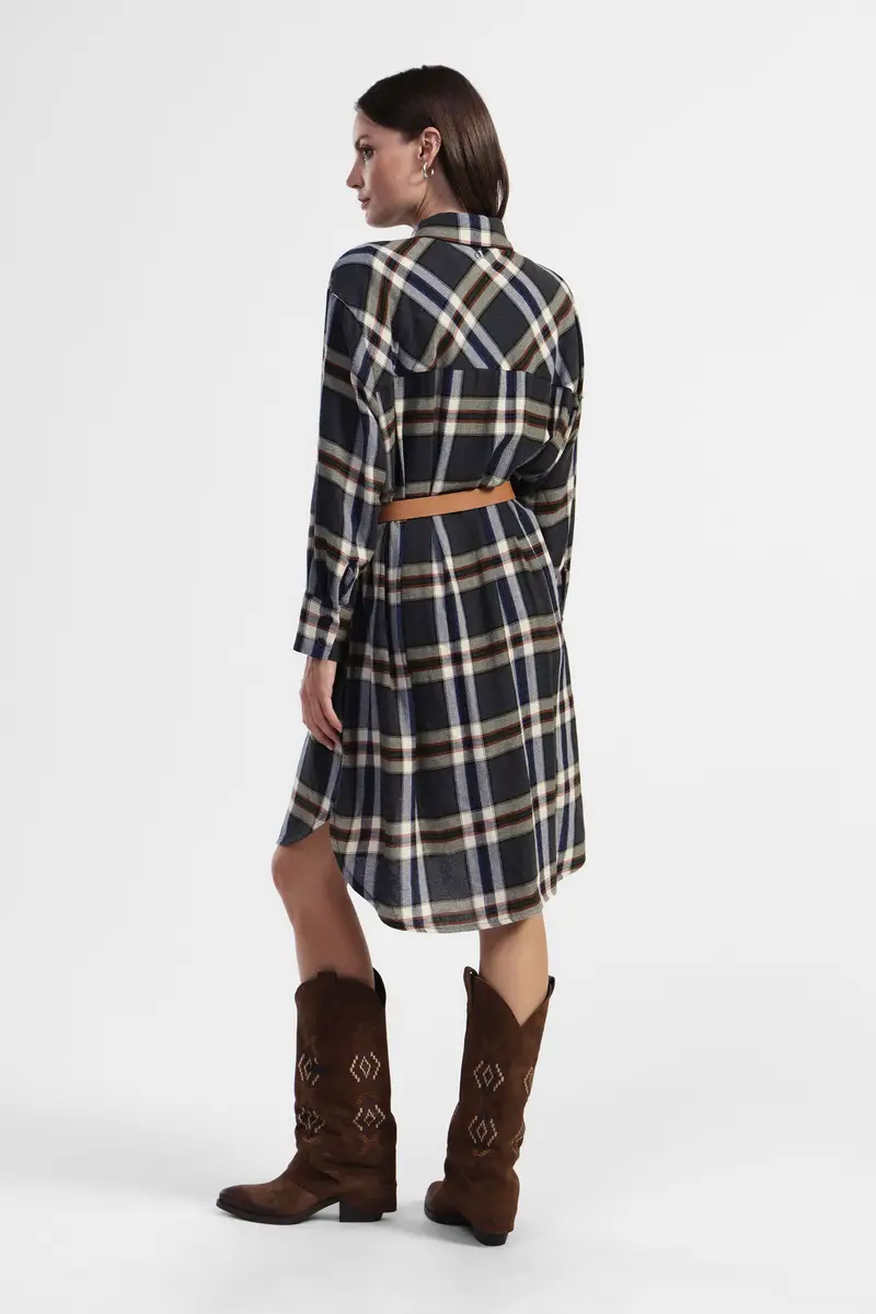 Abito a quadri con cintura miniatura 3