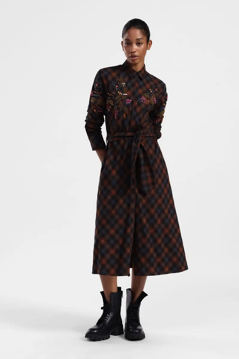 Abito a quadri con ricami floreali miniatura 2