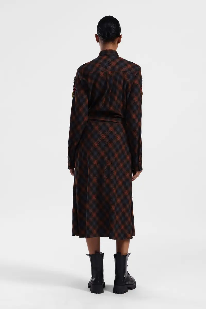 Abito a quadri con ricami floreali miniatura 3