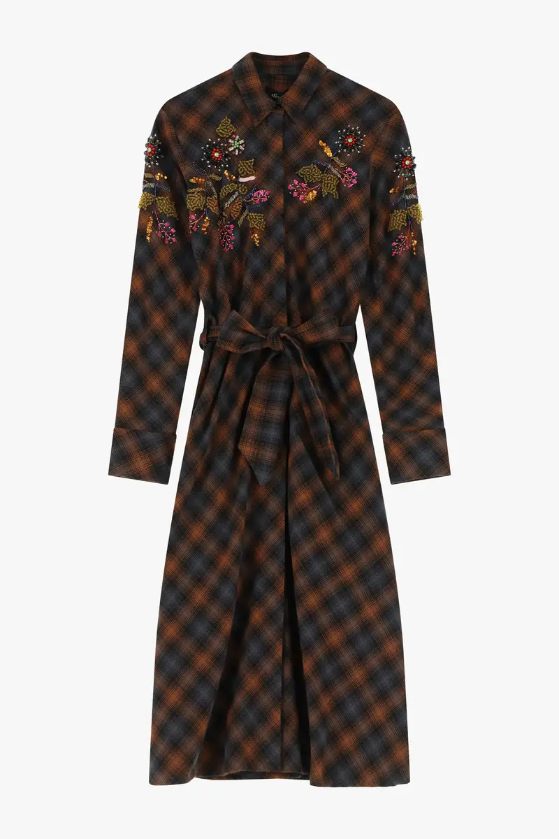 Abito a quadri con ricami floreali