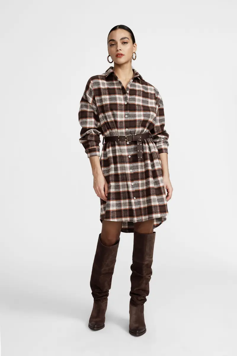 Abito corto a quadri con cintura e bottoni miniatura 2