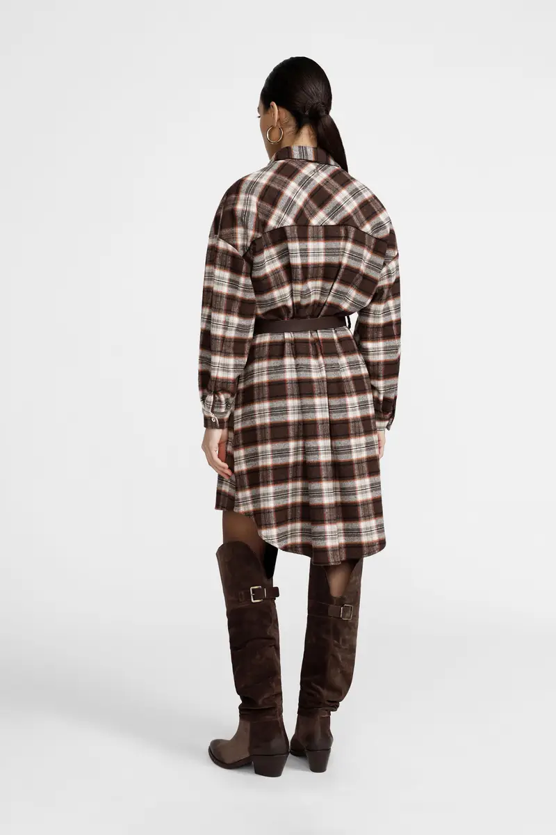 Abito corto a quadri con cintura e bottoni miniatura 3