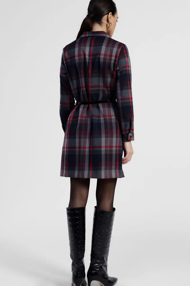 Abito corto a quadri con cintura e bottoni miniatura 3