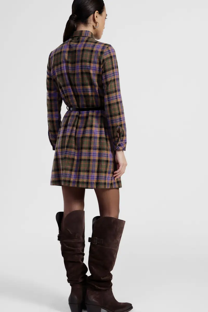 Abito corto a quadri con cintura e bottoni miniatura 3