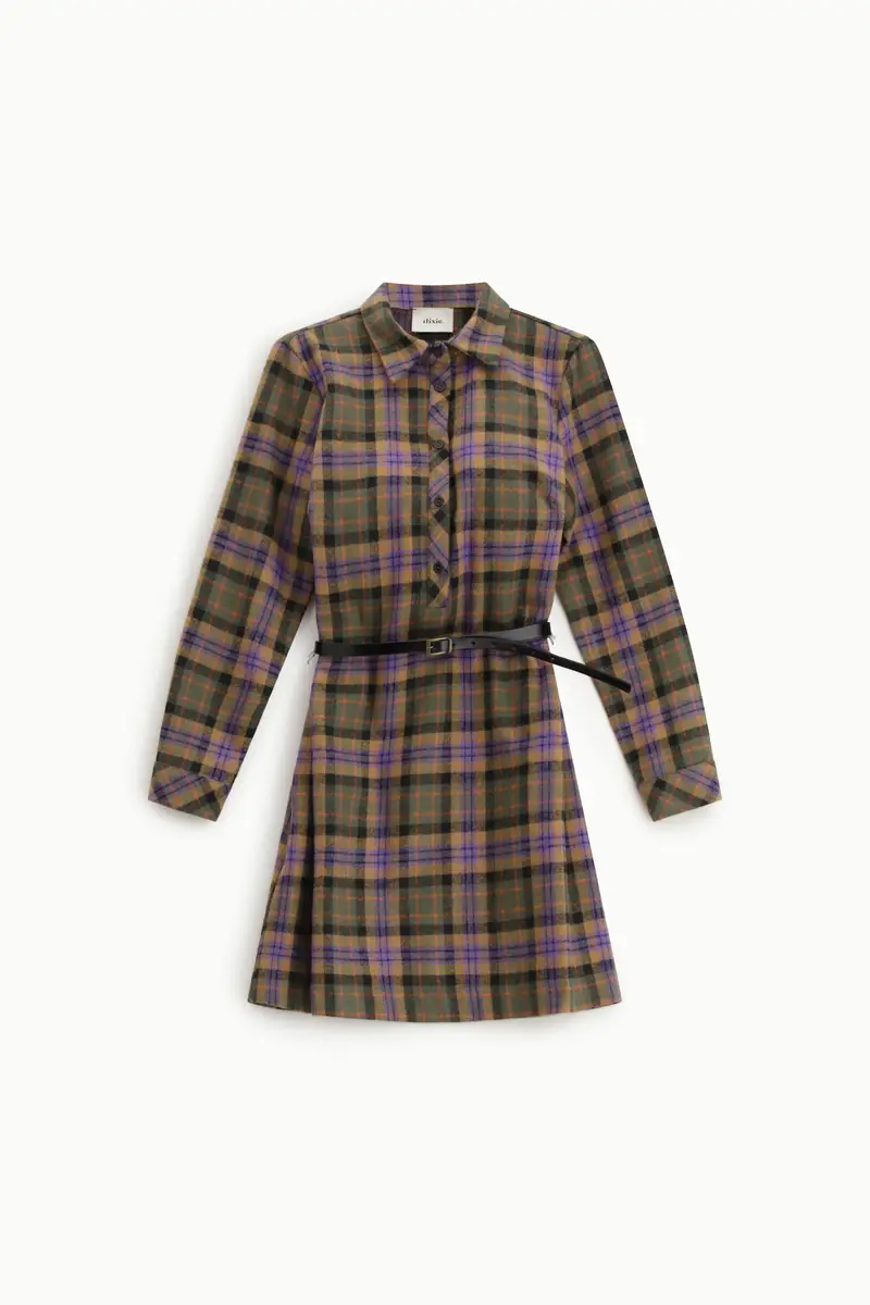 Abito corto a quadri con cintura e bottoni