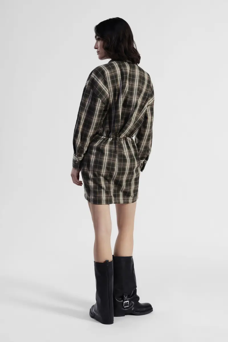 Abito corto a quadri con cintura e colletto classico miniatura 4