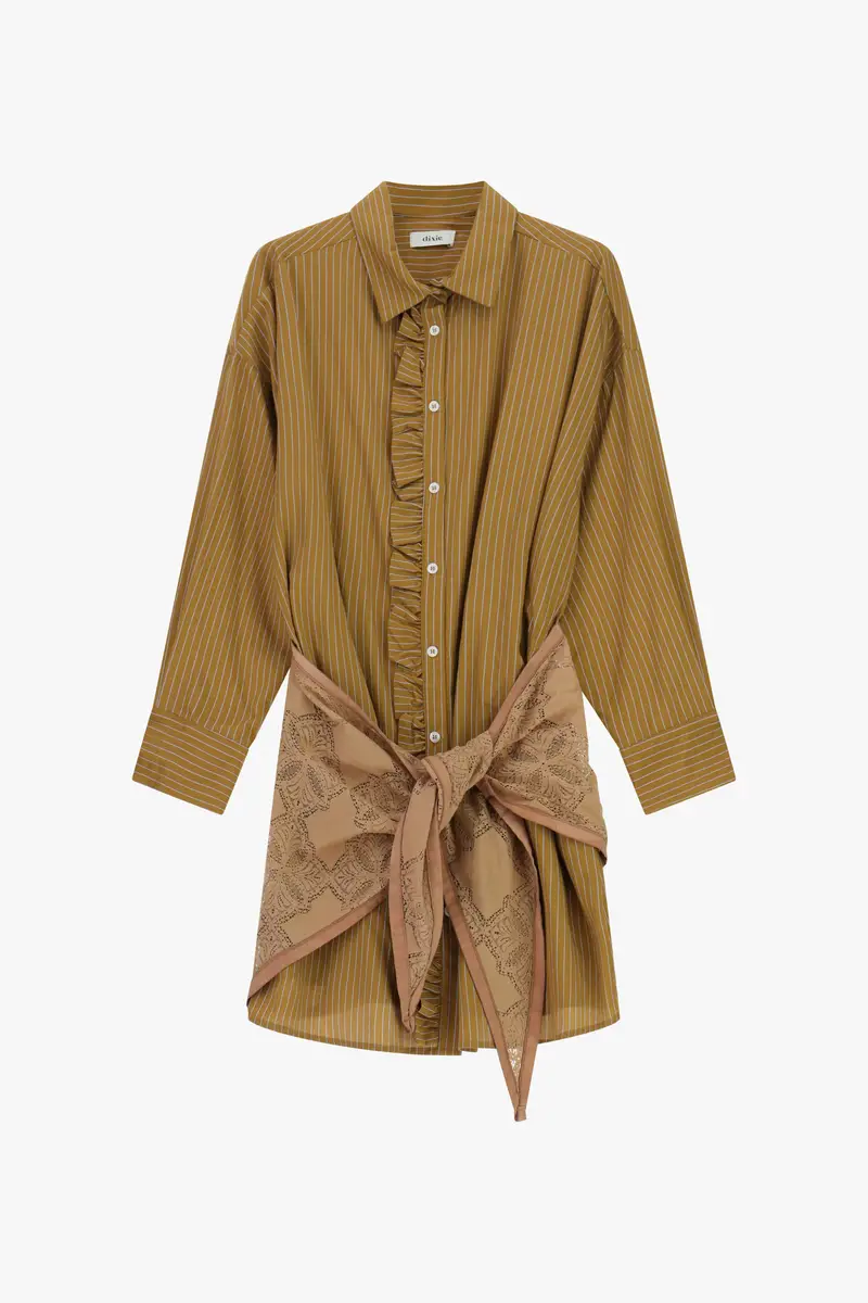 Abito corto a righe con fiocco frontale