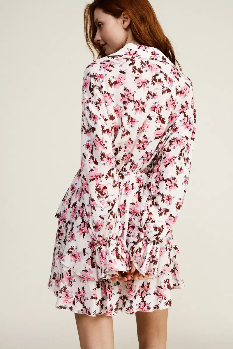 Abito corto con balze stampa floreale e colletto miniatura 3