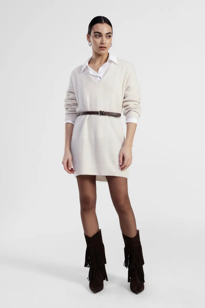 Abito corto con cintura e scollo a v miniatura 2