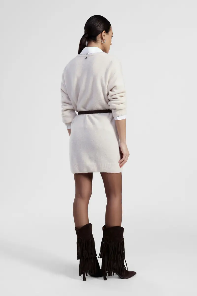 Abito corto con cintura e scollo a v miniatura 3