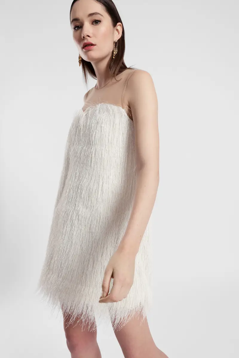 Abito corto con frange e inserto trasparente miniatura 2