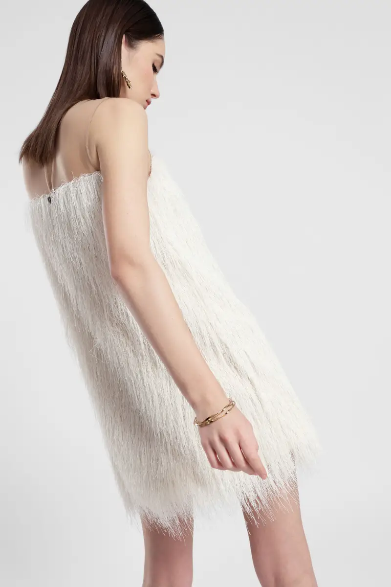 Abito corto con frange e inserto trasparente miniatura 3