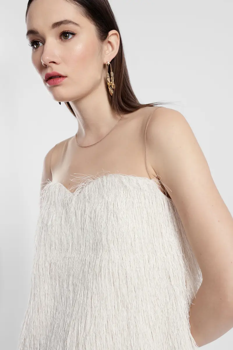 Abito corto con frange e inserto trasparente miniatura 4