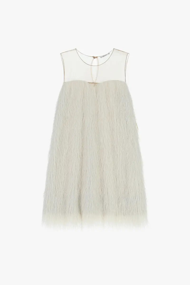 Abito corto con frange e inserto trasparente