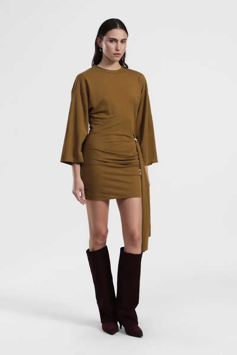 Abito corto con maniche ampie e dettaglio drappeggiato miniatura 2