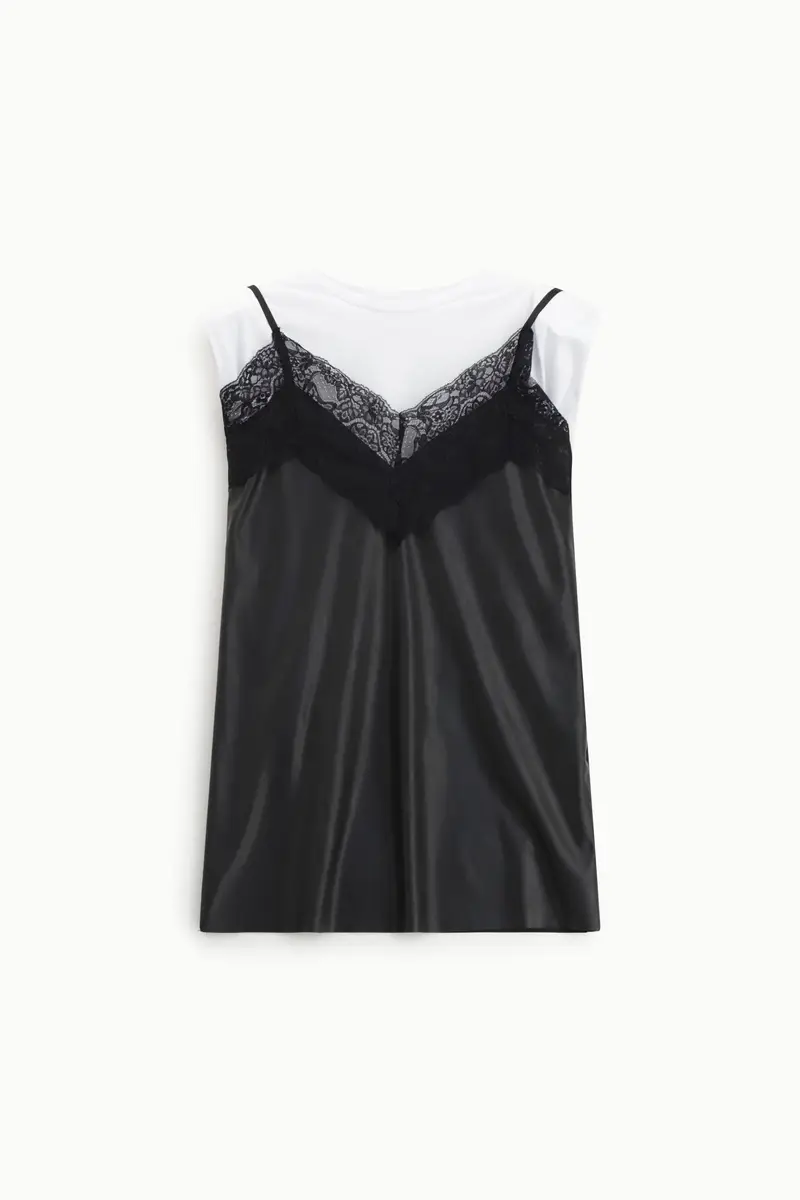 Abito corto con spalline e inserto pizzo