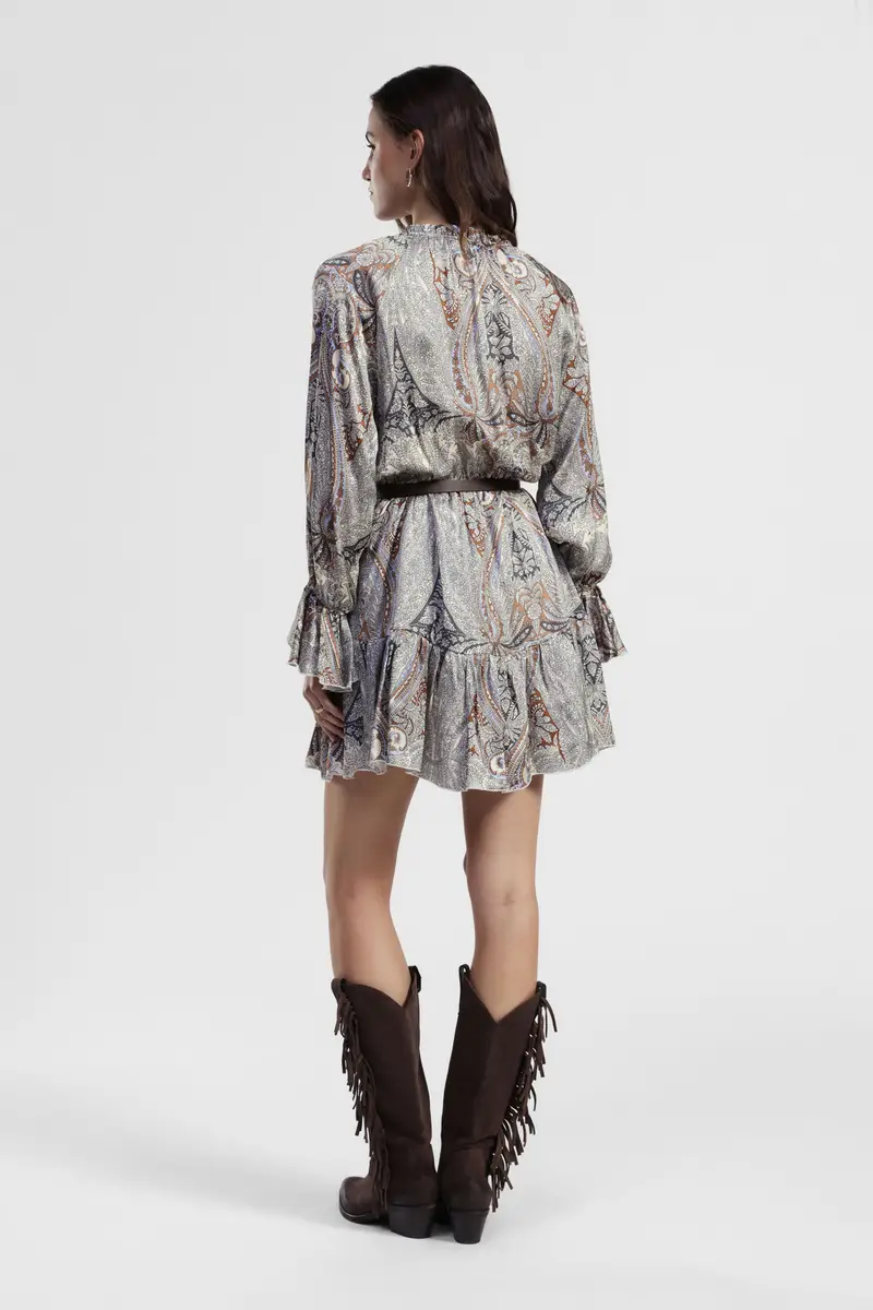 Abito corto fantasia paisley maniche lunghe volant miniatura 3