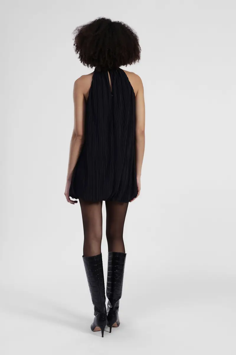 Abito corto plissettato senza maniche con zip miniatura 3