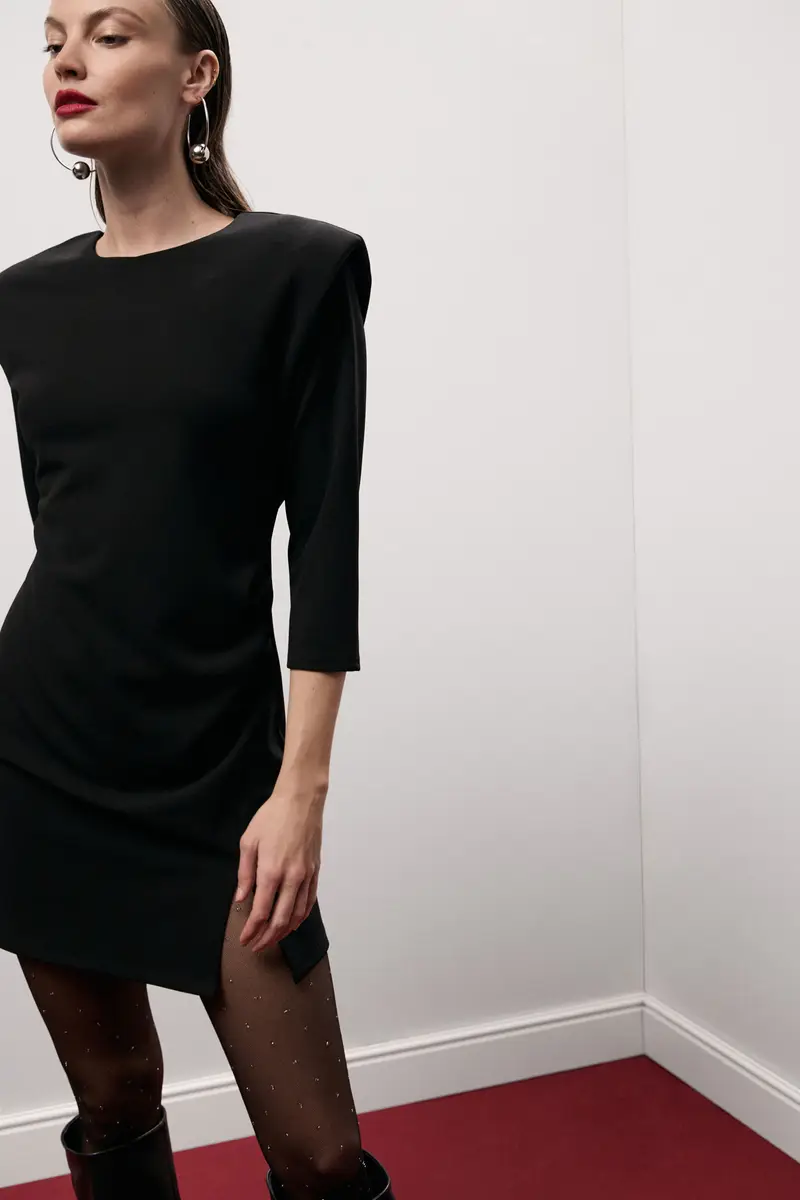 Abito corto spalle strutturate piega laterale miniatura 2