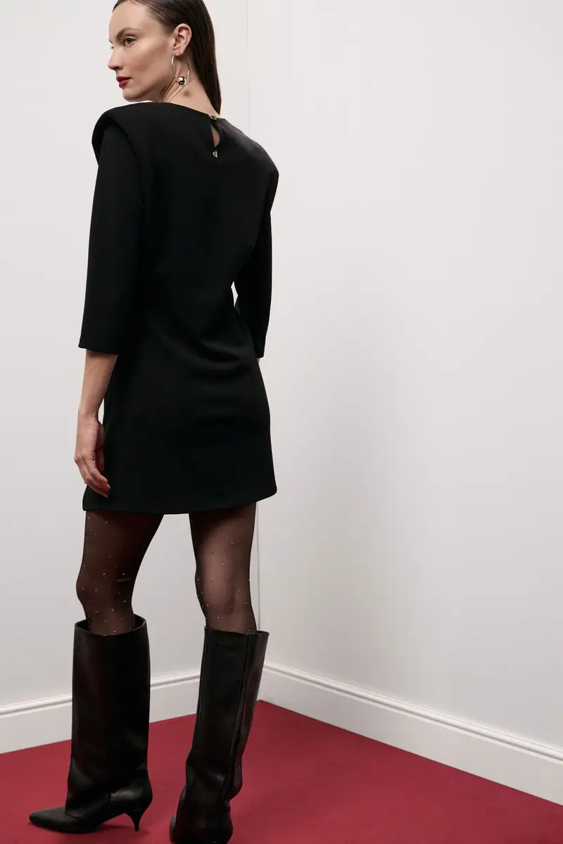 Abito corto spalle strutturate piega laterale miniatura 4