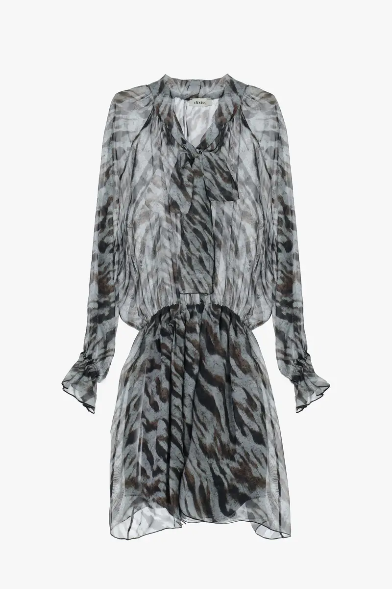 Abito corto stampa animalier con maniche lunghe