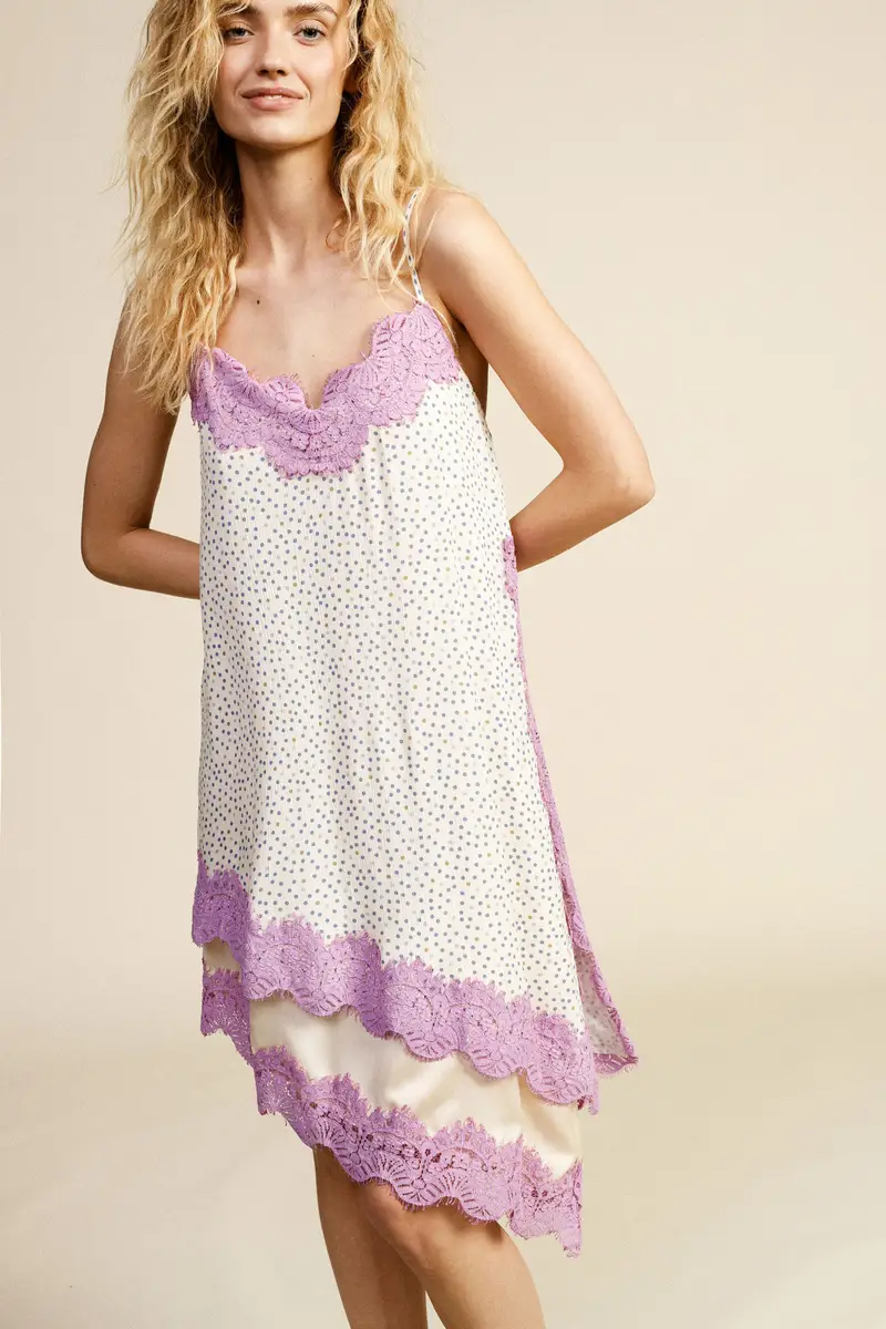 Abito corto stampa pois con inserti in pizzo miniatura 2