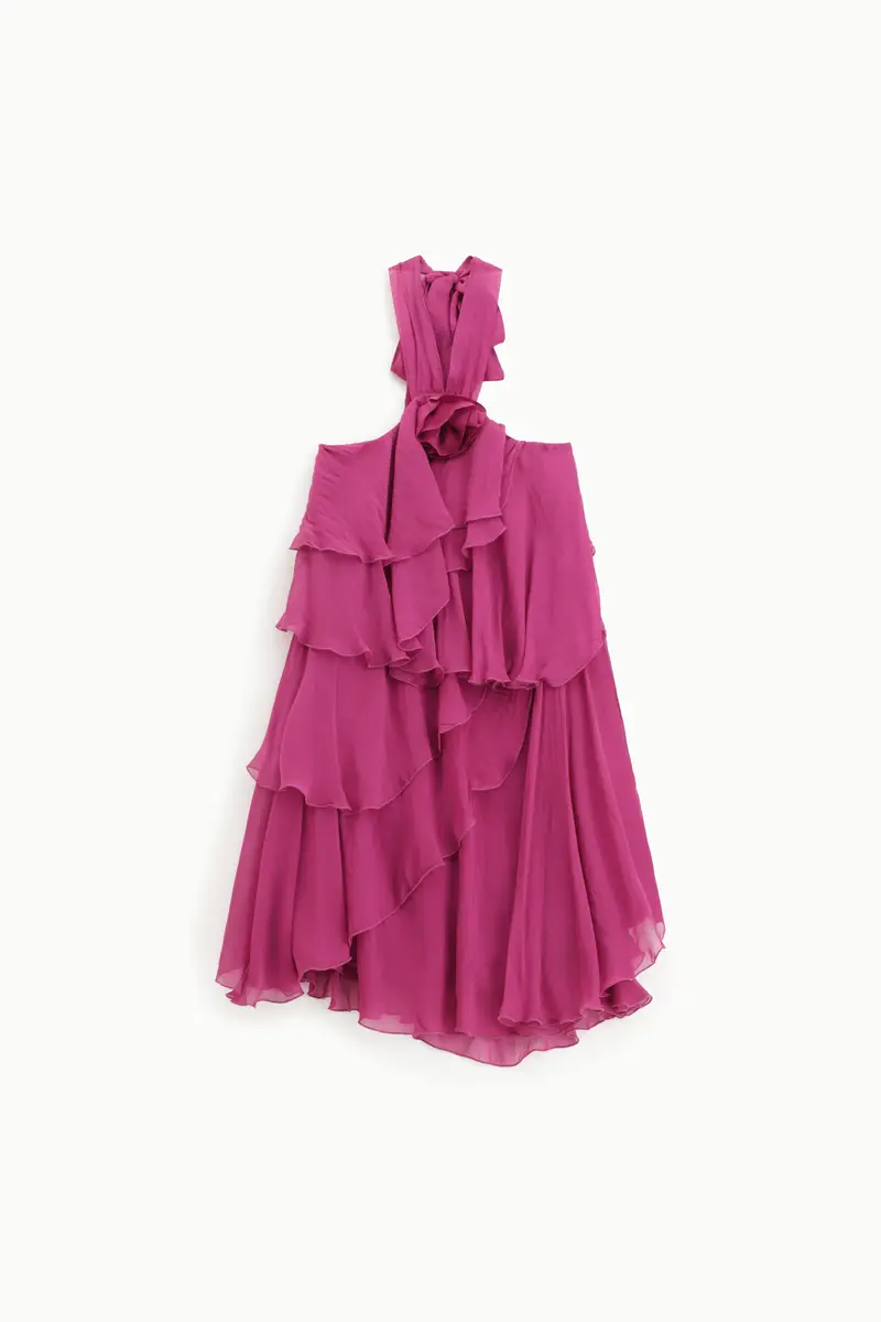 Abito corto volant collo allacciato