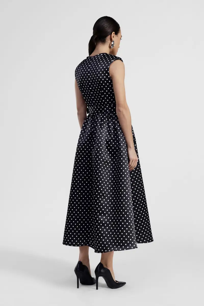 Abito lungo a pois con cintura e zip posteriore miniatura 3