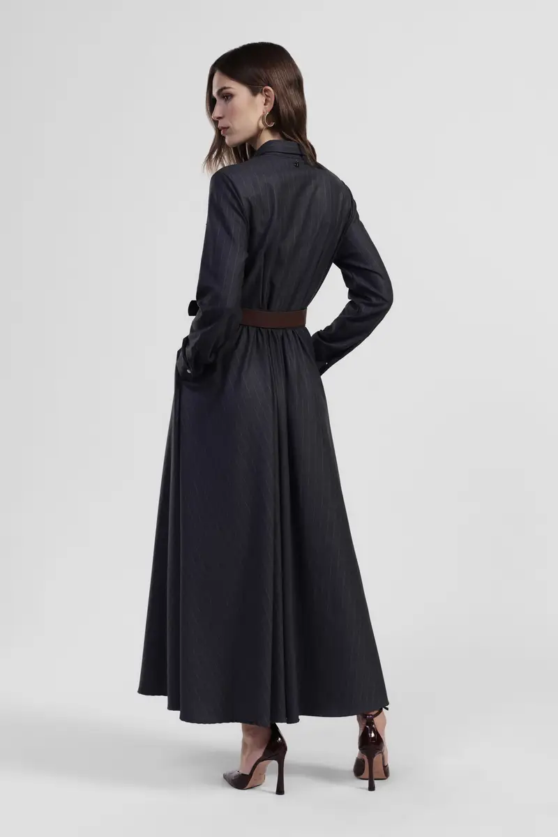 Abito lungo a righe con cintura e tasche miniatura 3