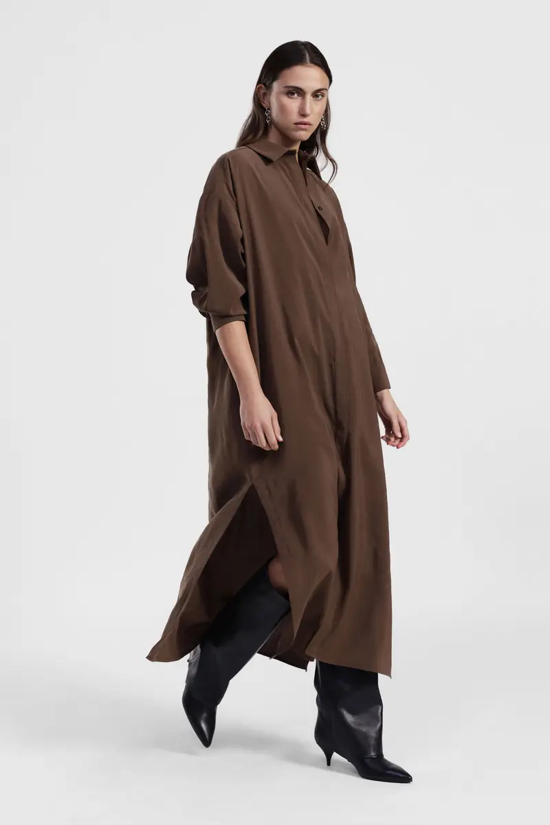 Abito lungo camicia con maniche lunghe e spacchi miniatura 2