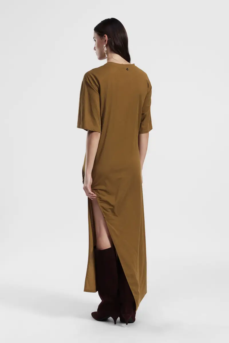 Abito lungo con arricciatura e spacco laterale miniatura 3