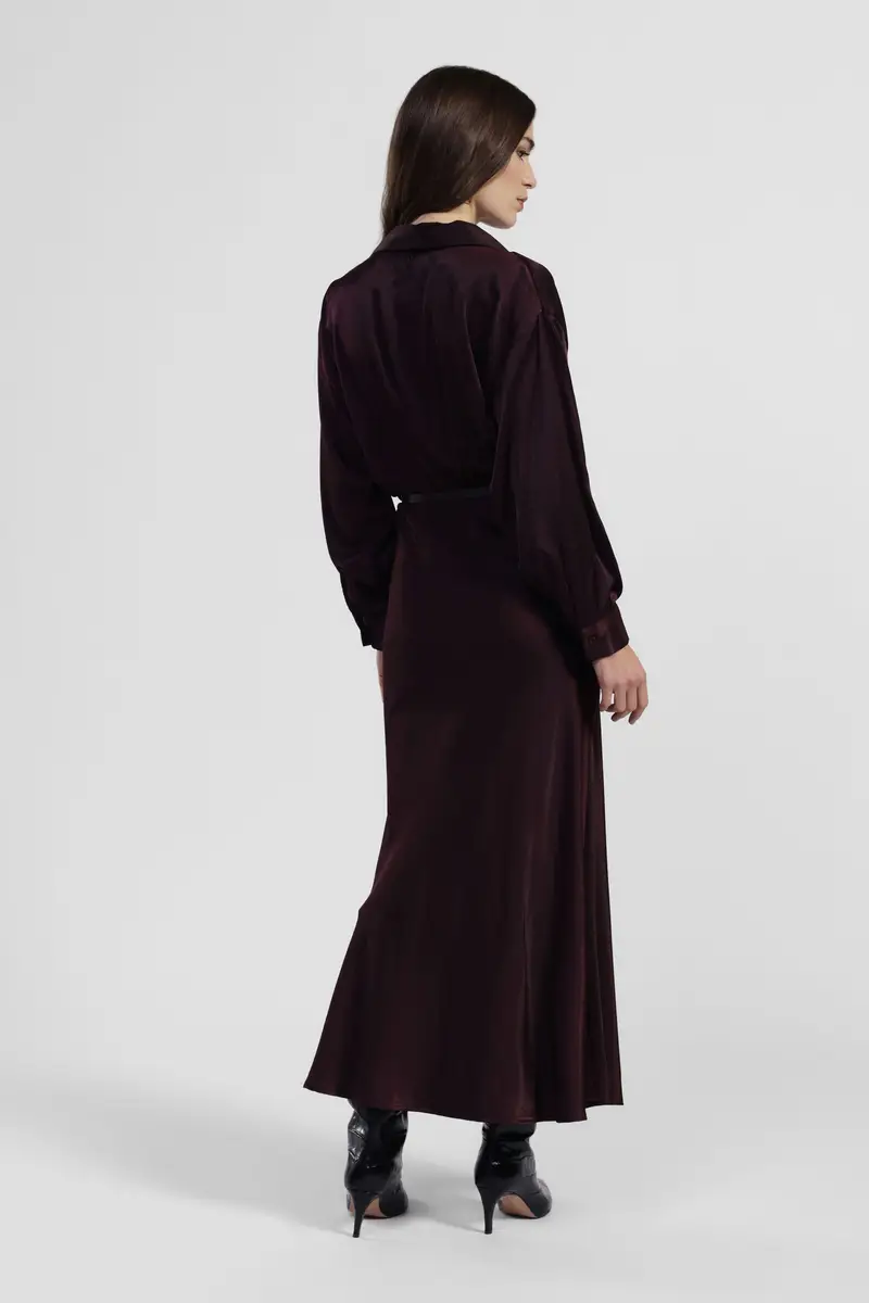 Abito lungo con cintura e colletto classico miniatura 3