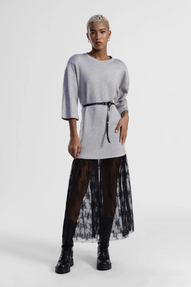 Abito lungo con cintura e fondo in tulle miniatura 2