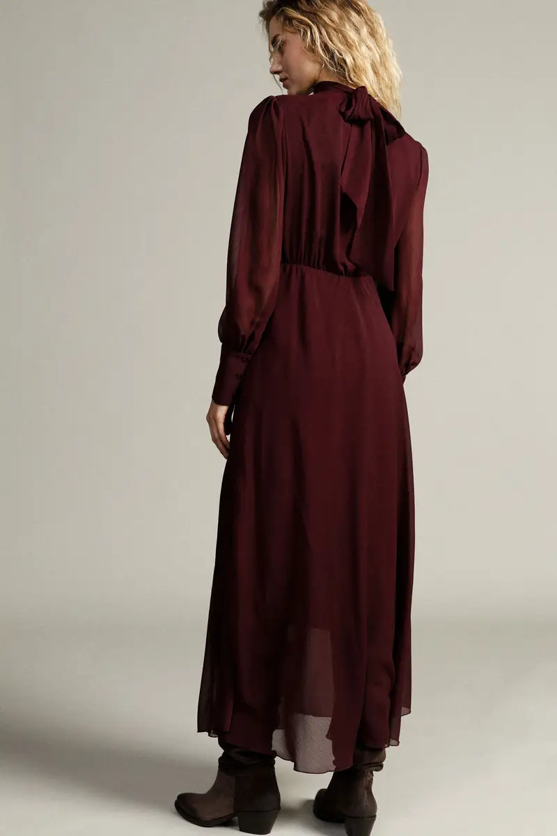 Abito lungo con maniche ampie e dettaglio fiocco miniatura 3