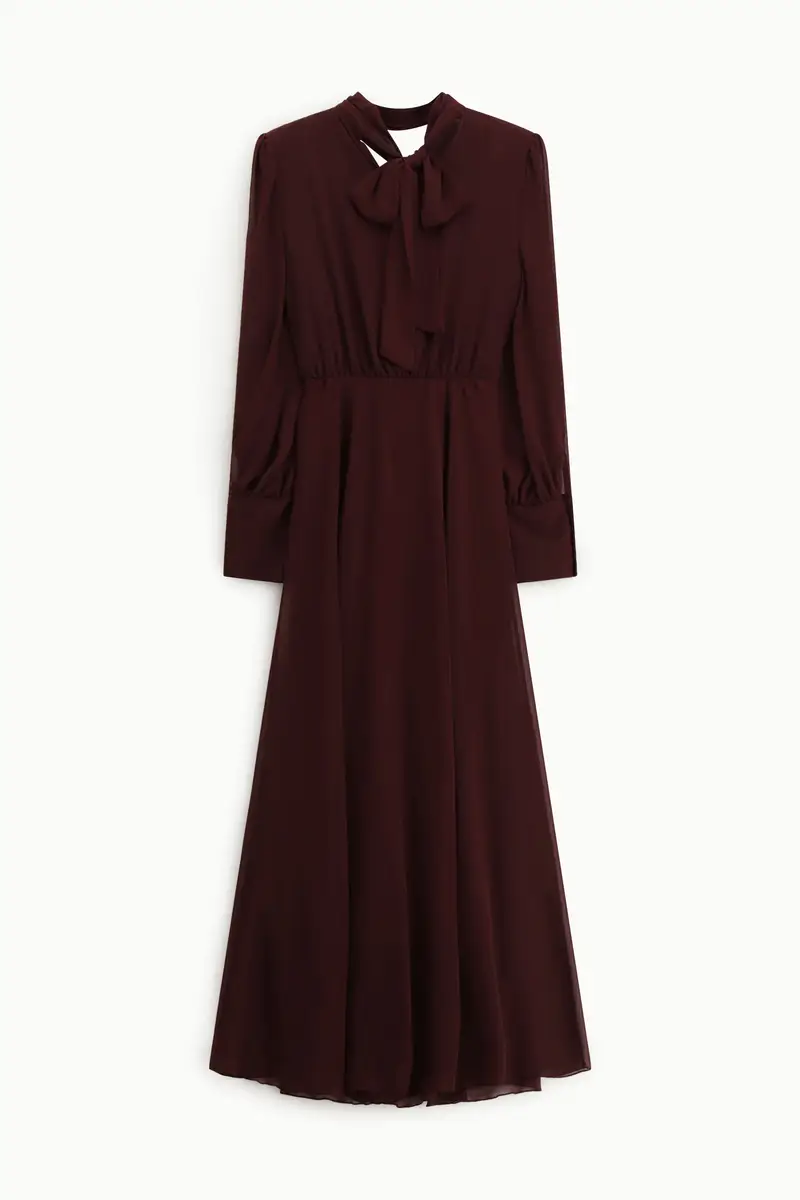 Abito lungo con maniche ampie e dettaglio fiocco