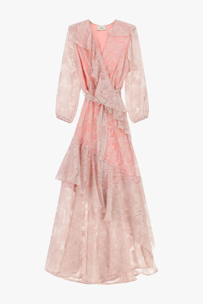 Abito lungo con stampa floreale e balze