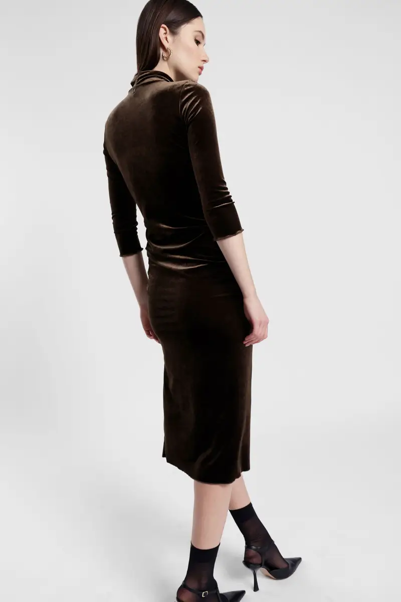 Abito lungo drappeggiato a maniche tre quarti miniatura 3