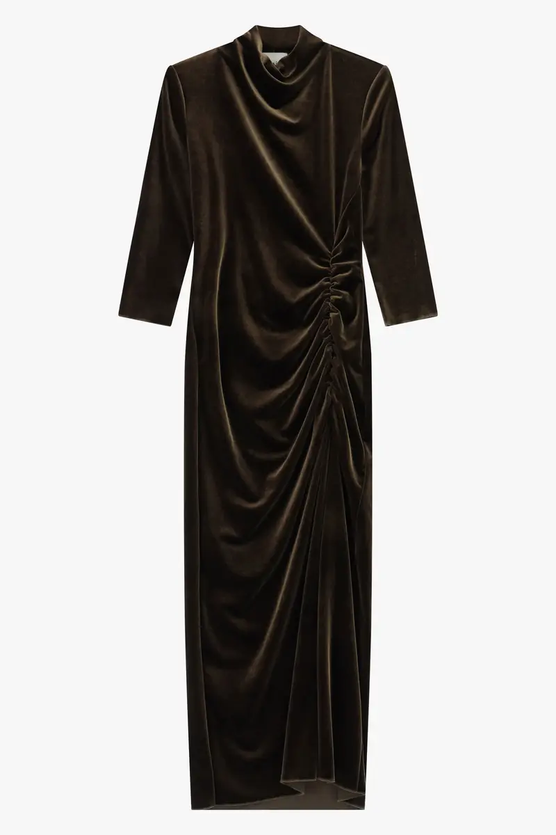 Abito lungo drappeggiato a maniche tre quarti