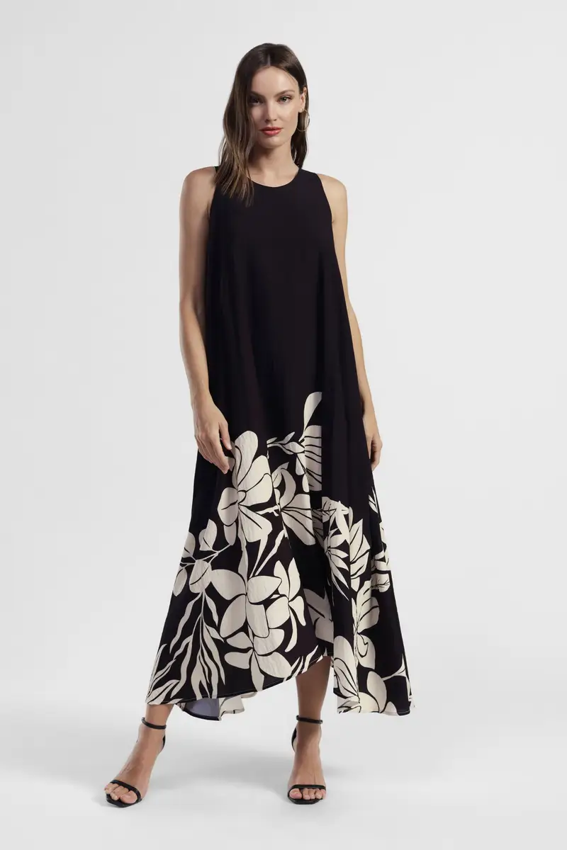 Abito lungo senza maniche stampa floreale miniatura 2