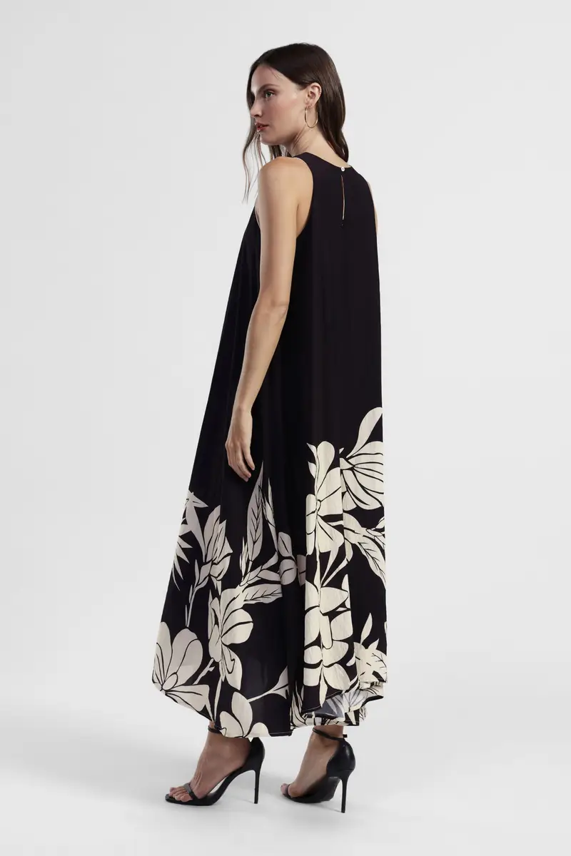 Abito lungo senza maniche stampa floreale miniatura 3