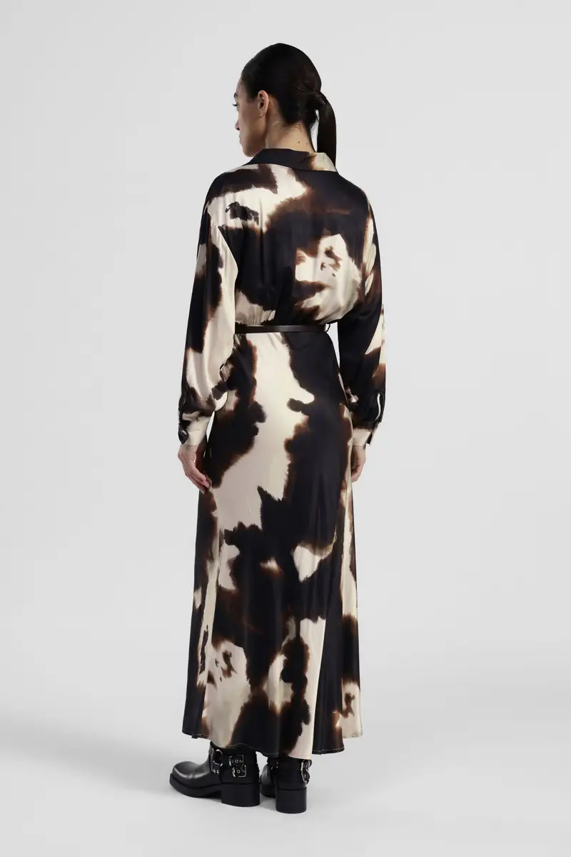 Abito lungo stampa fantasia con cintura e colletto miniatura 3