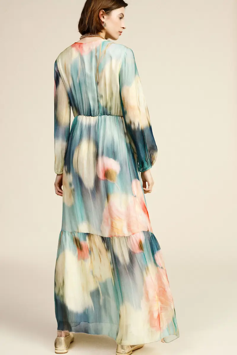 Abito lungo stampa floreale scollo a v miniatura 3