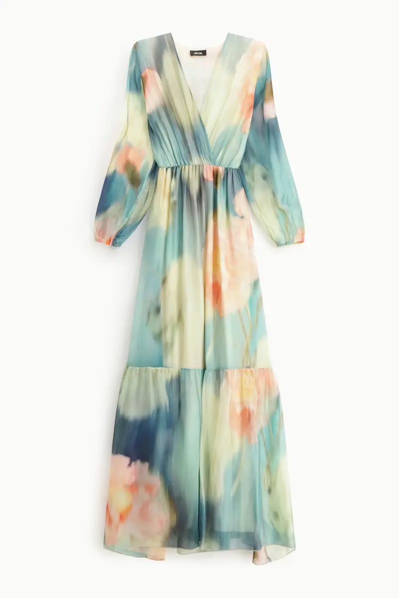 Abito lungo stampa floreale scollo a v