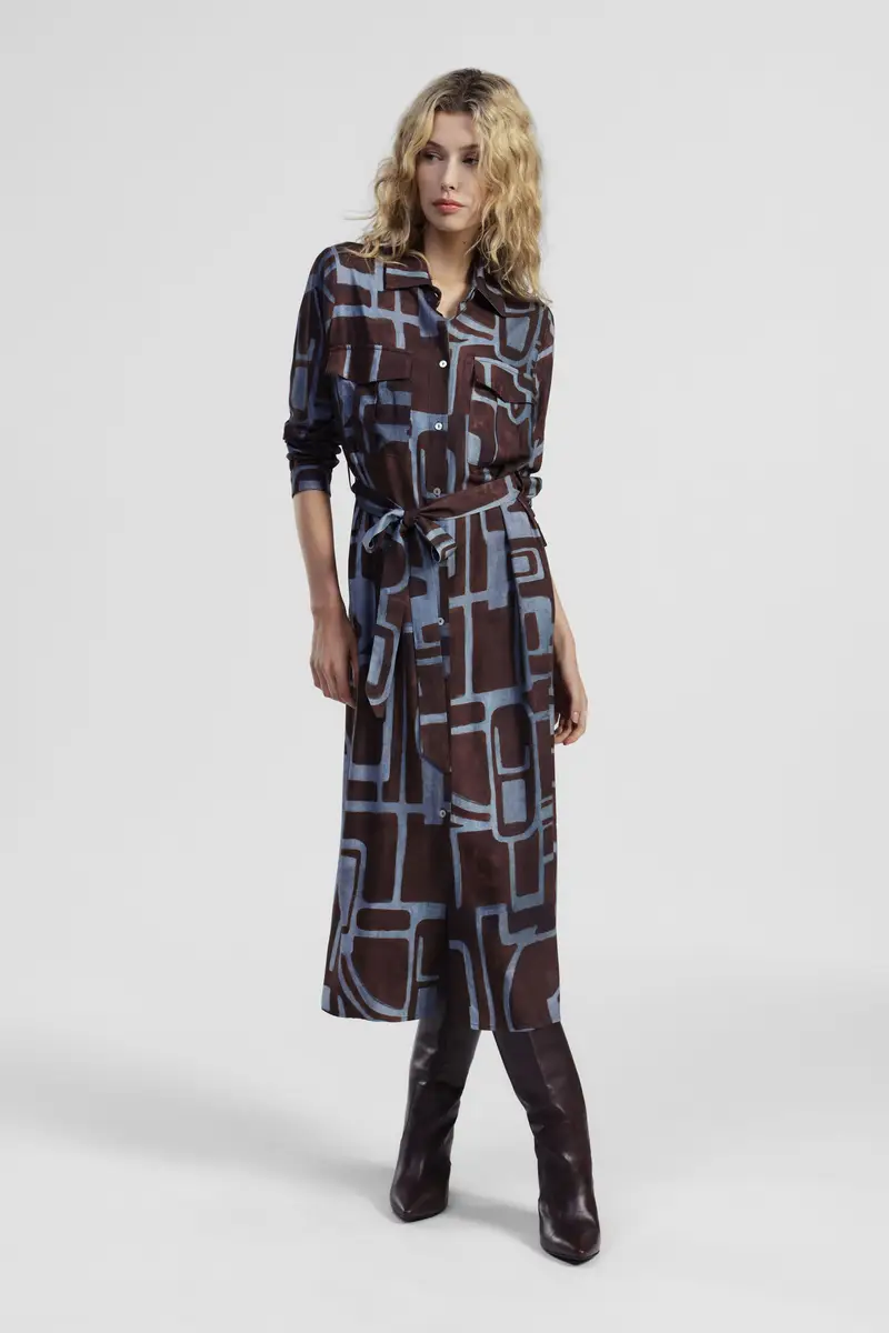 Abito lungo stampa geometrica con cintura miniatura 2