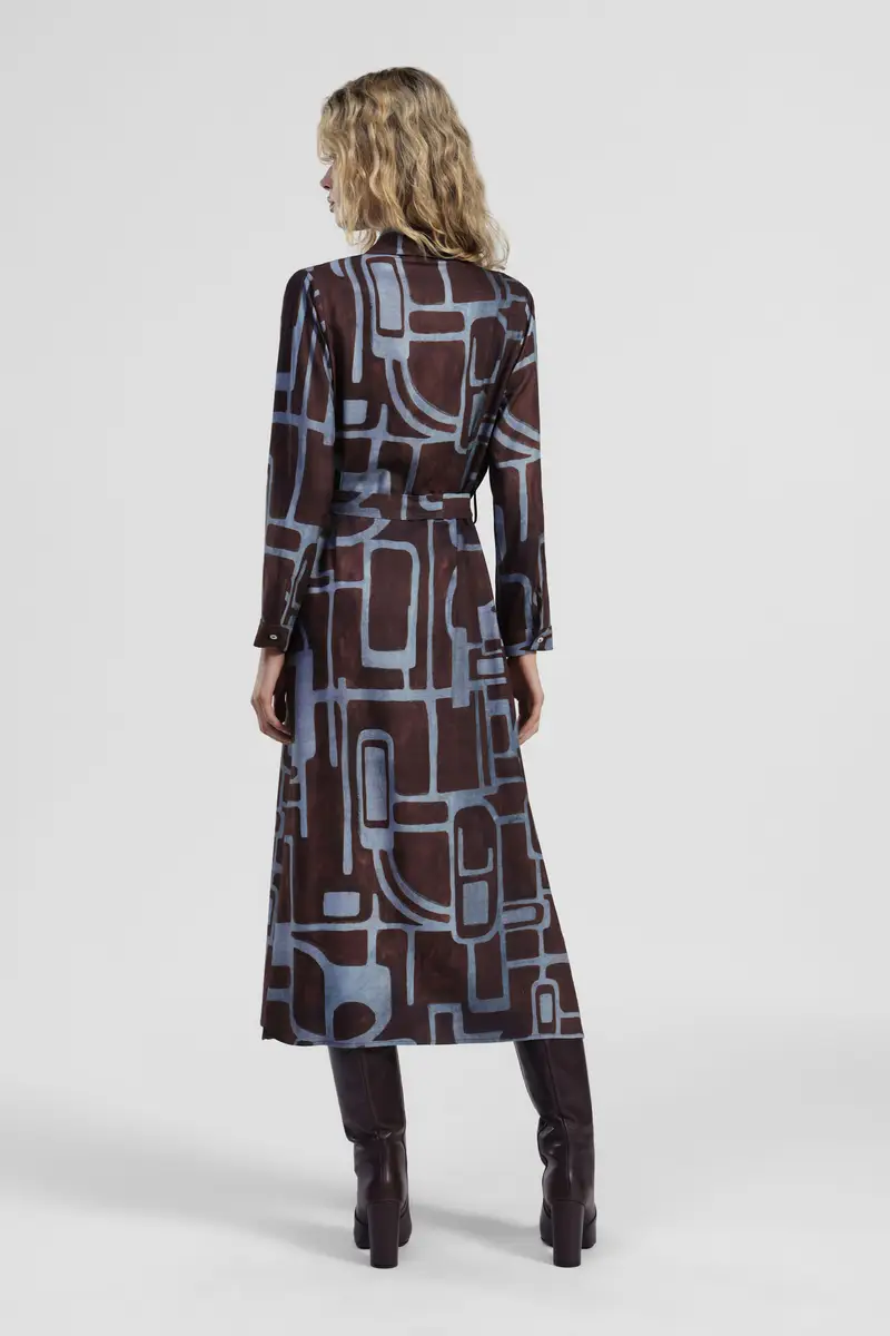 Abito lungo stampa geometrica con cintura miniatura 3