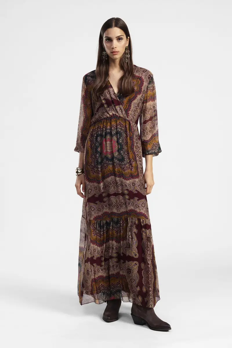 Abito lungo stampa paisley scollo a v miniatura 2