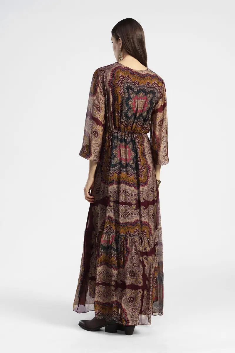 Abito lungo stampa paisley scollo a v miniatura 3