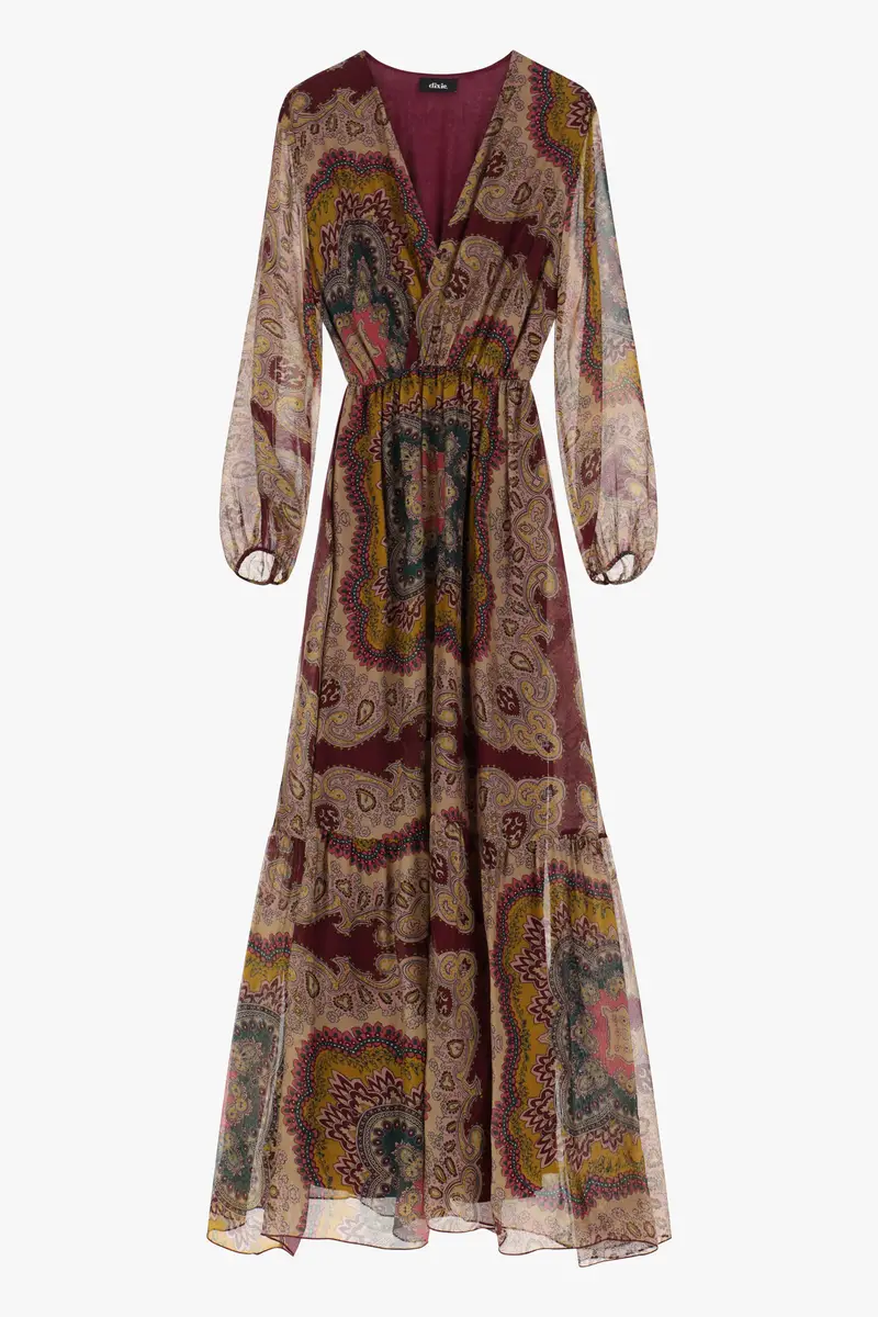 Abito lungo stampa paisley scollo a v