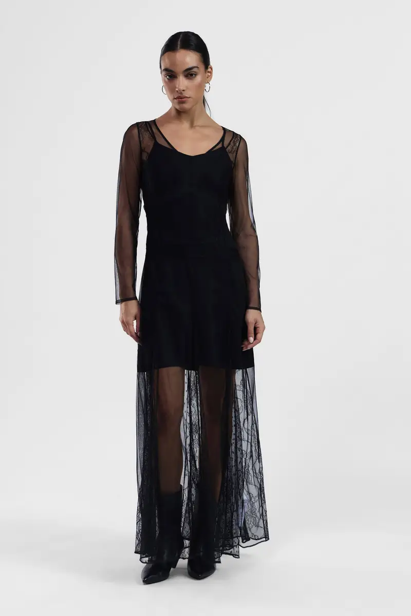 Abito lungo trasparente con maniche lunghe miniatura 2