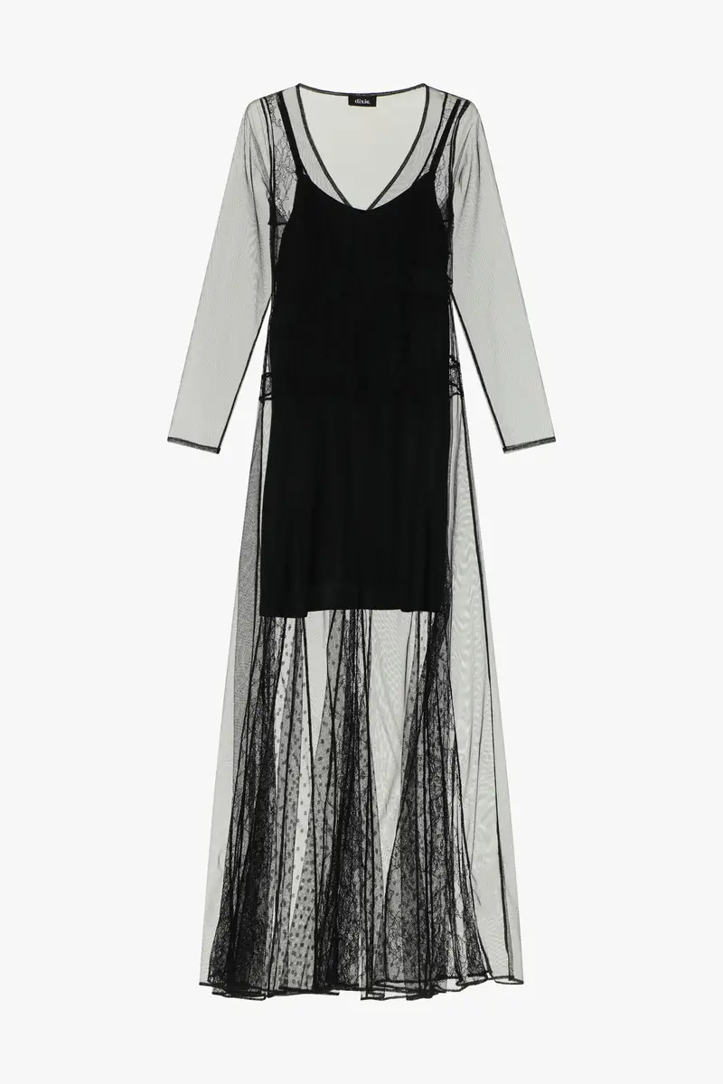 Abito lungo trasparente con maniche lunghe